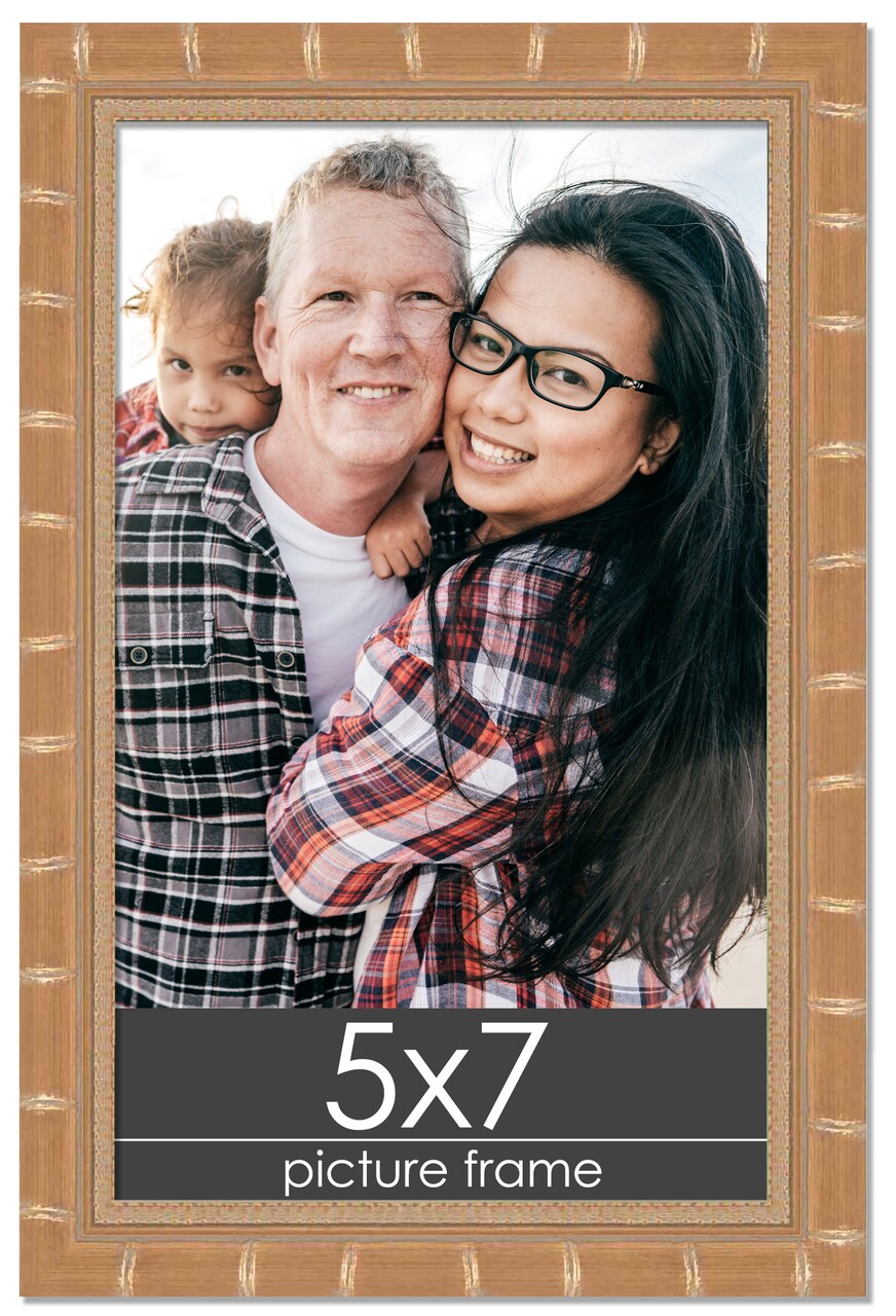 5x7 Modern Bamboo Picture Frame with UV-Resistant Acrylic & Acid Free Backing, Available in 5 Finishes - Gold, Silver, Brown, Black, and Natural